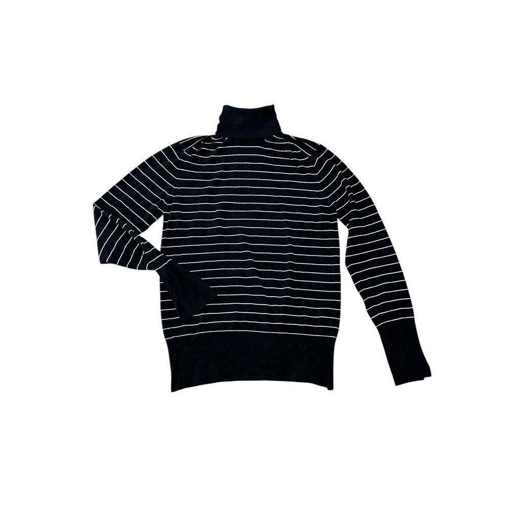 ZARA KNIT Black Striped Turtleneck Sweater L Stretch Slim Soft Chic - Picture 2 of 5